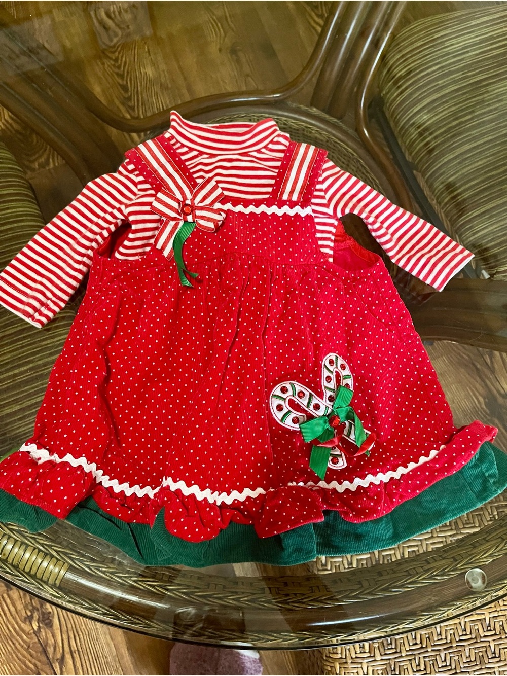 Rare Editions Red Polka Dot Holiday Dress with Striped Top